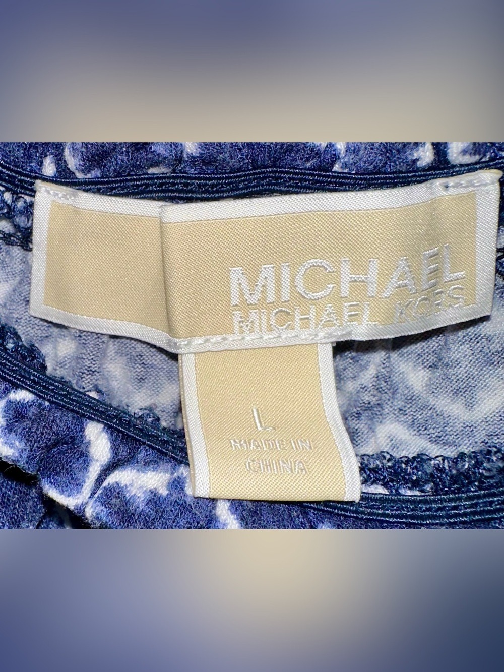 MICHAEL Michael Kors Navy Off-Shoulder Geometric Print Peasant 3/4 Sleeve Top - Picture 8 of 9